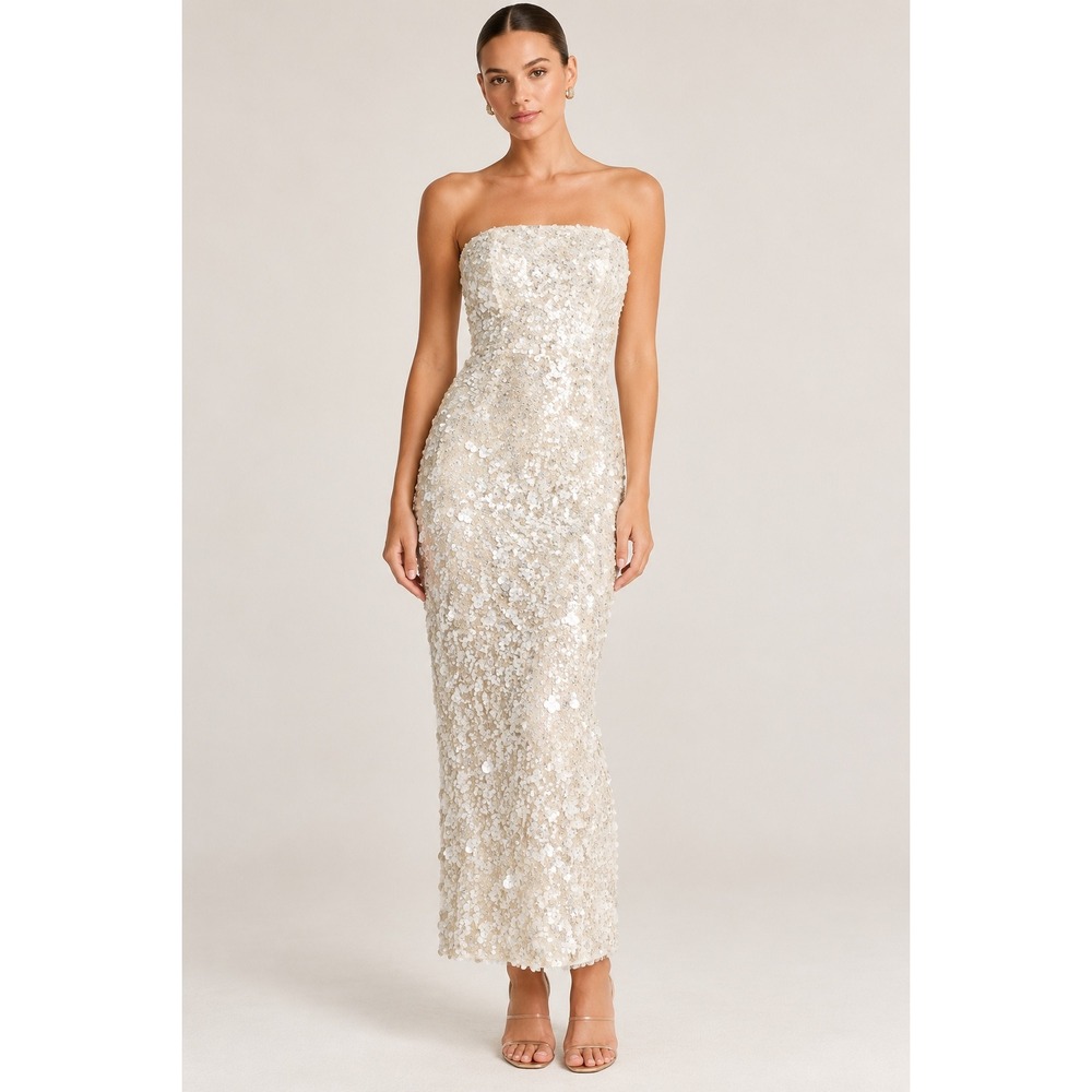 HELSI Leslie Strapless Sequin Gown Ivory White Bridal Dress XS